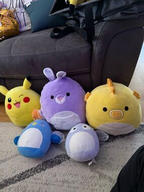 Squishmallows Purple Bunny, Yellow Chick & Blue Plush Lot